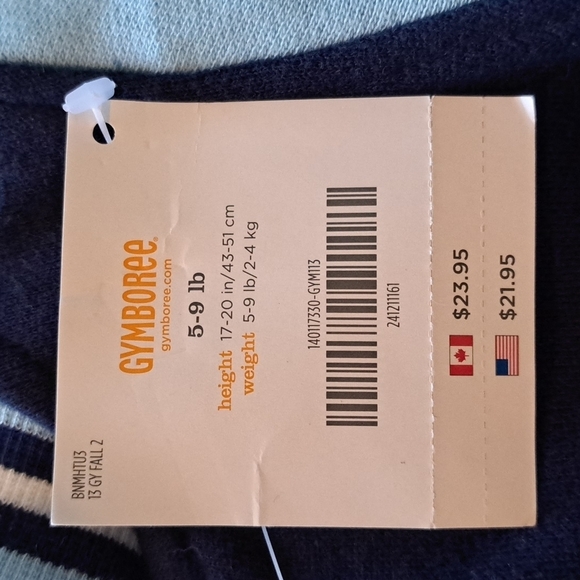 Gymboree 5-9 lbs NWT blue zip up - Picture 3 of 4